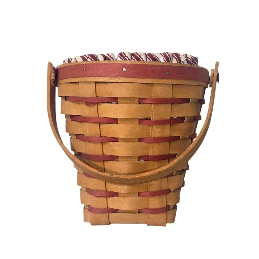 Longaberger‎ 1996 Sweetheart Bouquet Handwoven Tapered Basket Red Striped Lining
